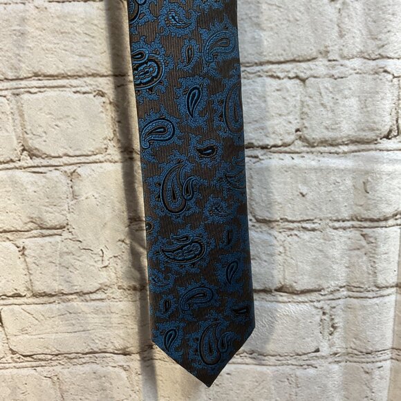 Mens Brioni Tie Brown & Blue Paisley 100% Silk Handmade in Italy Business Formal - Picture 2 of 5